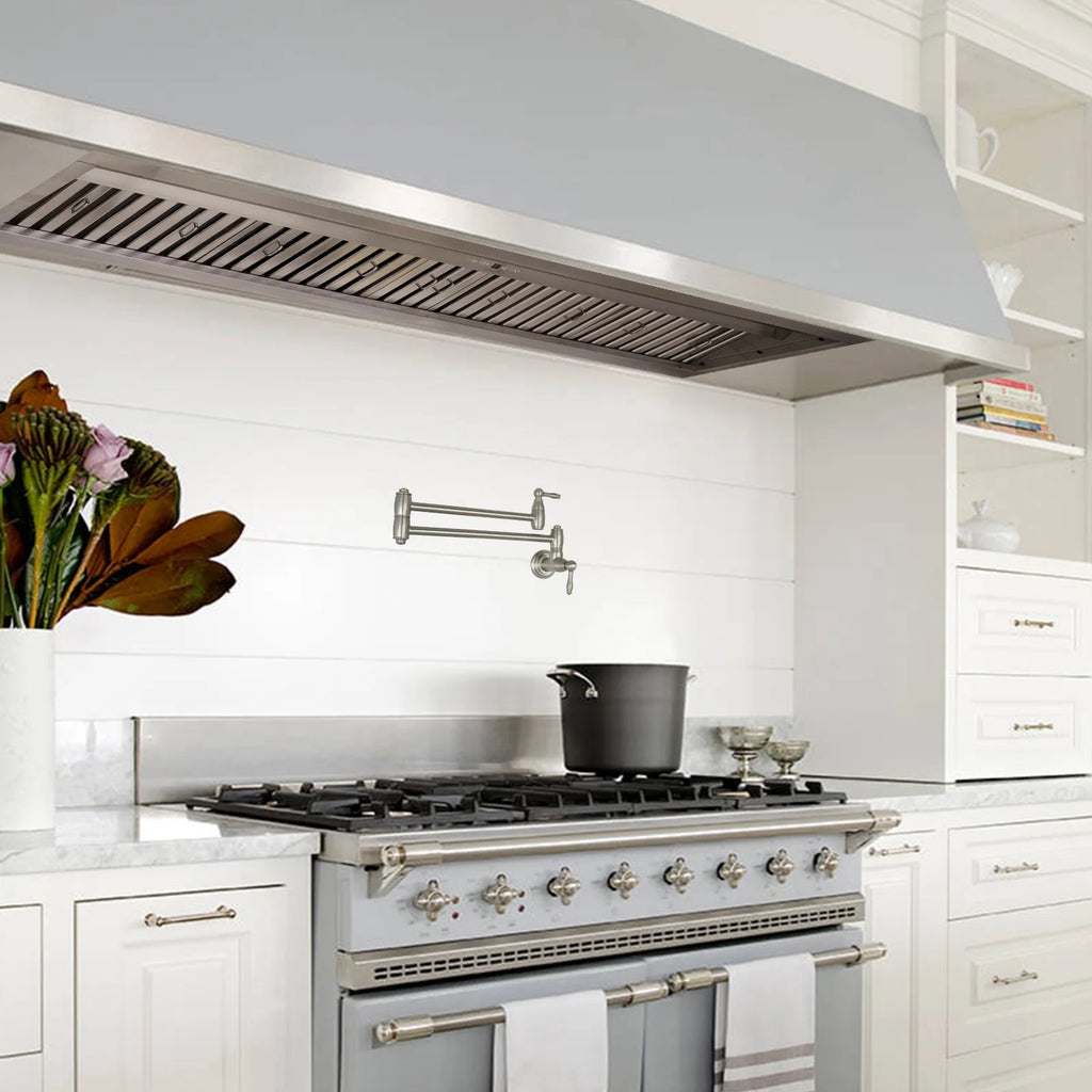 Akicon 48 Inch Range Hood Insert, Stainless Steel 8" Ducted Insert/Built-in Kitchen Vent Hood with 1200 CFM Suction, Dimmable LED Lights and Dishwasher Safe Filters, 4 Speed-Cool White