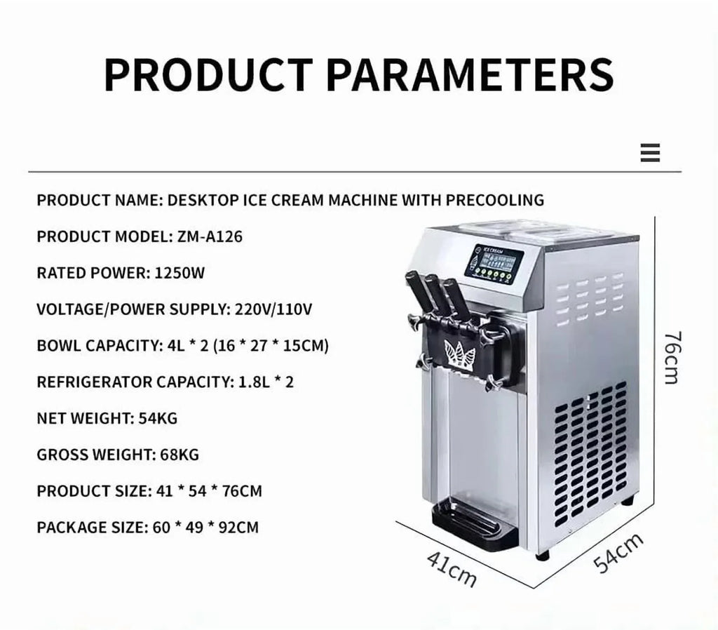 SHENGJINSH Pre-cooled Commercial Ice Cream Machine, 3 Flavors Countertop Soft Serve Ice Cream Maker