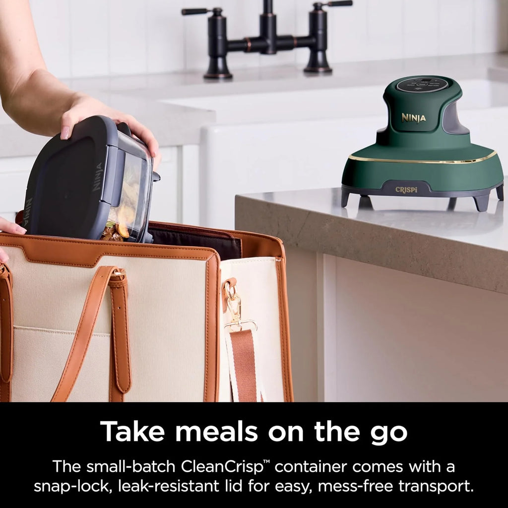 Ninja Crispi 5-in-1 Portable Glass Air Fryer Cooking System FN103BF, British Racing Green with Soft Gold Trim, 1500W, New