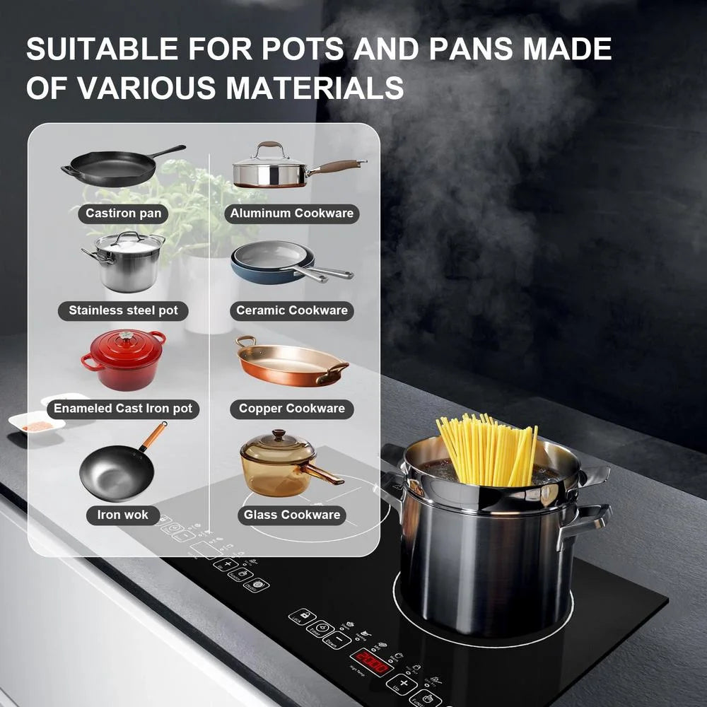 WAASOSCON 2 Burner Electric Cooktop, 2000W+2000W Double Induction Hob, 110V Portable Table Top Stove with Touch Control for Stone Pots