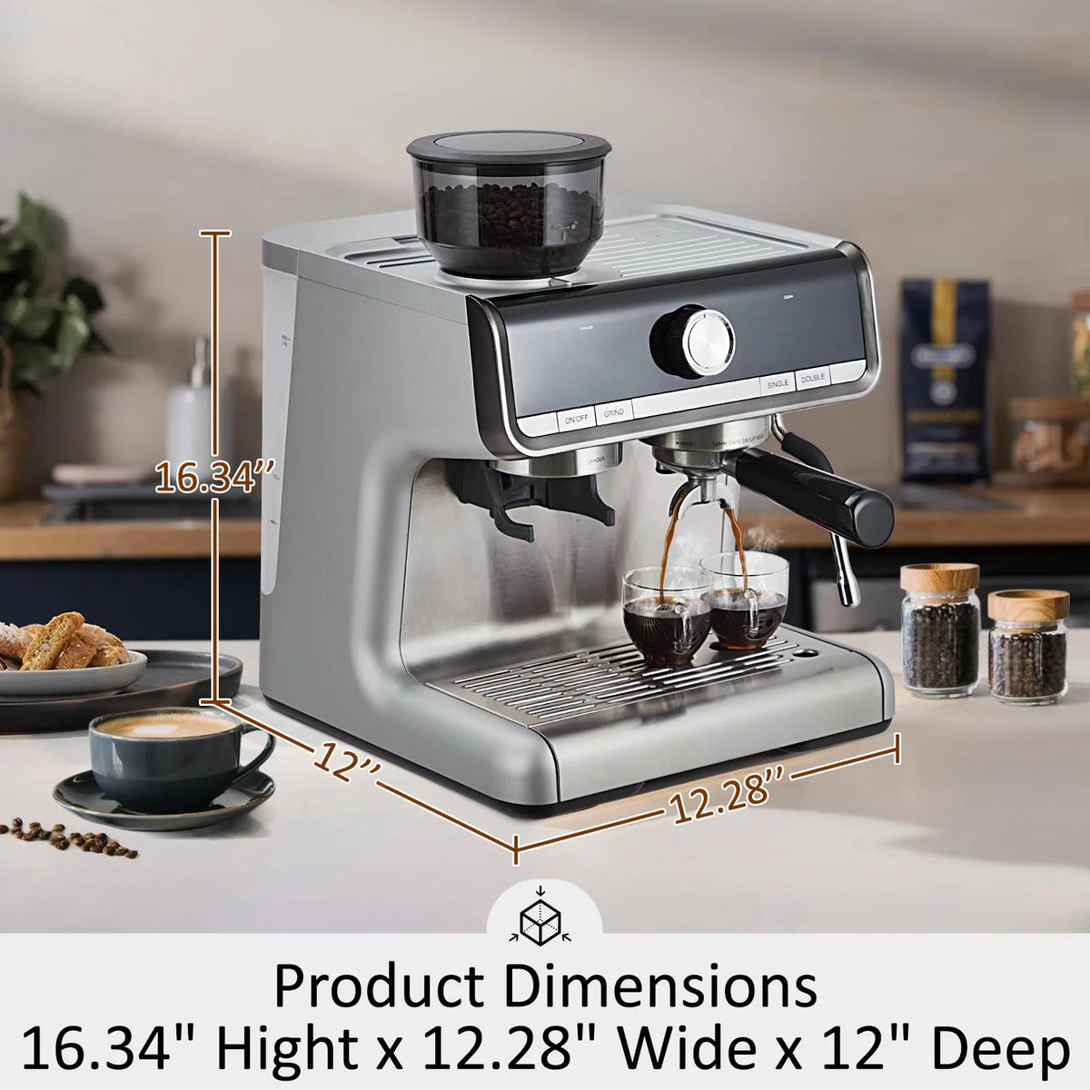 2024 New Espresso Machine with Grinder 20 Bar Pump, 2.8L Removable Water Tank Semi Automatic Coffee Maker with Grinder, Milk frother, Ideal for Small Families and Offices