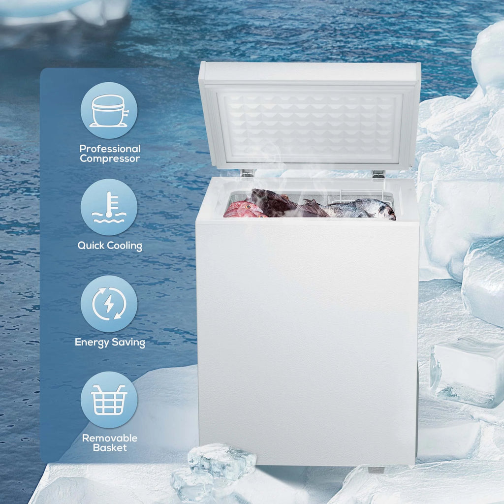 KNDKO 2.8cu.ft Chest Freezer, Freestanding Top Open Door Mini Freezer with Adjustable 7 Thermostat, Removable Basket and Bottom Defrost Water Drain for Apartment/Home, White