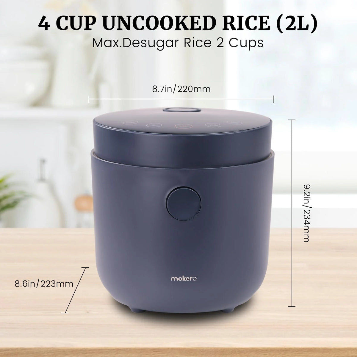 Hakka Brothers Low Sugar Rice Cooker 4-Cup Uncooked Capacity, Black - Built-In Timer
