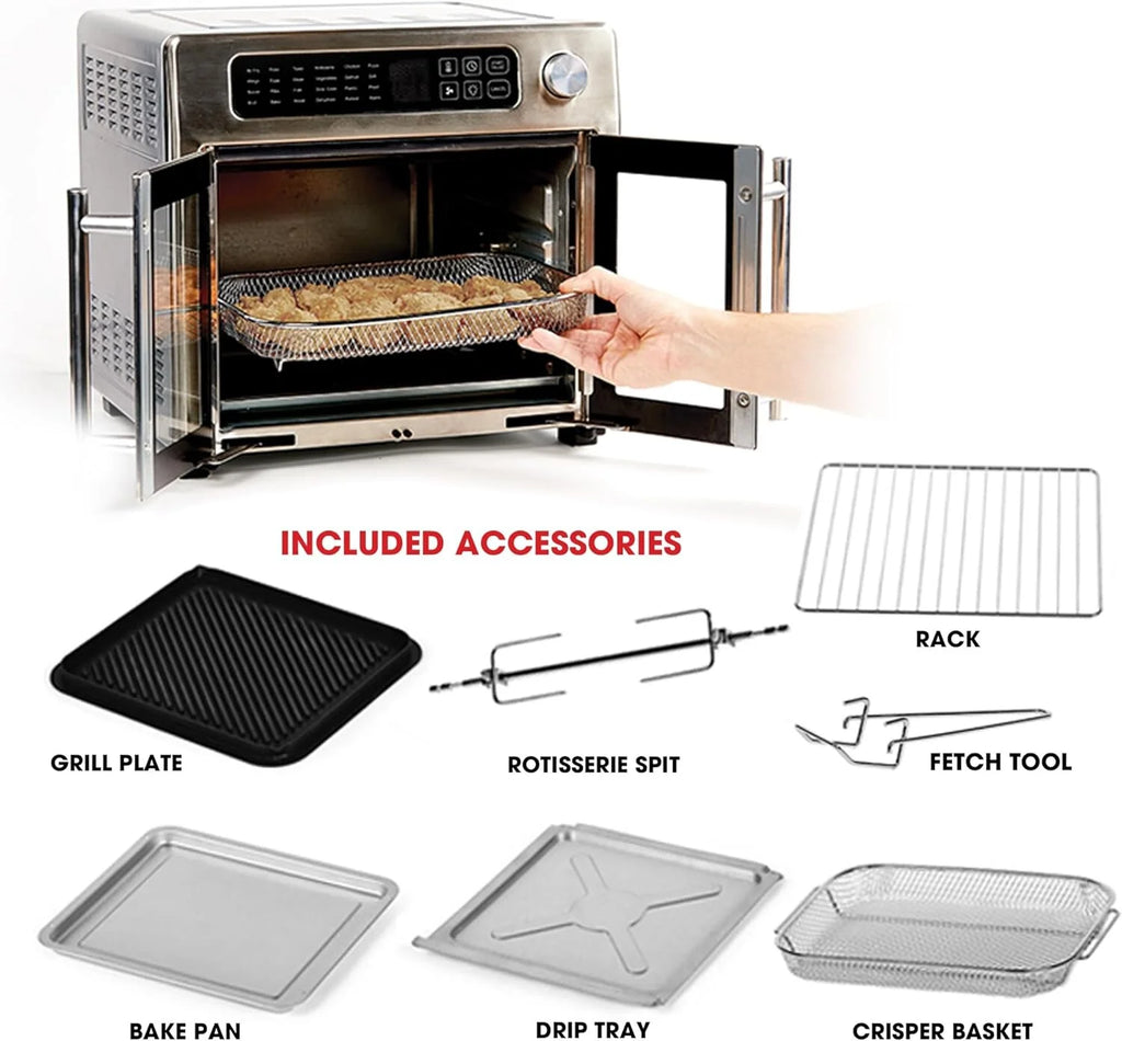 Open Box Emeril 675-02x 8 pcs Emeril Lagasse French Door 360 26 QT Air Fryer, Convection Toaster Oven (Stainless Steel) -