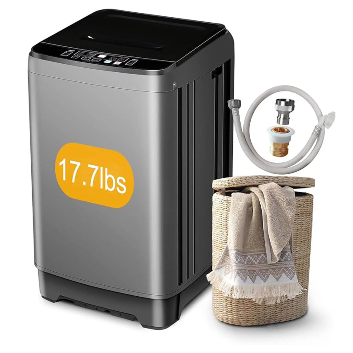 Top Load Washing Machine 17.7 lbs Full Automatic Clothes Washer with 10 Programs & 8 Water Levels for Apartment,Bathroom, Gold