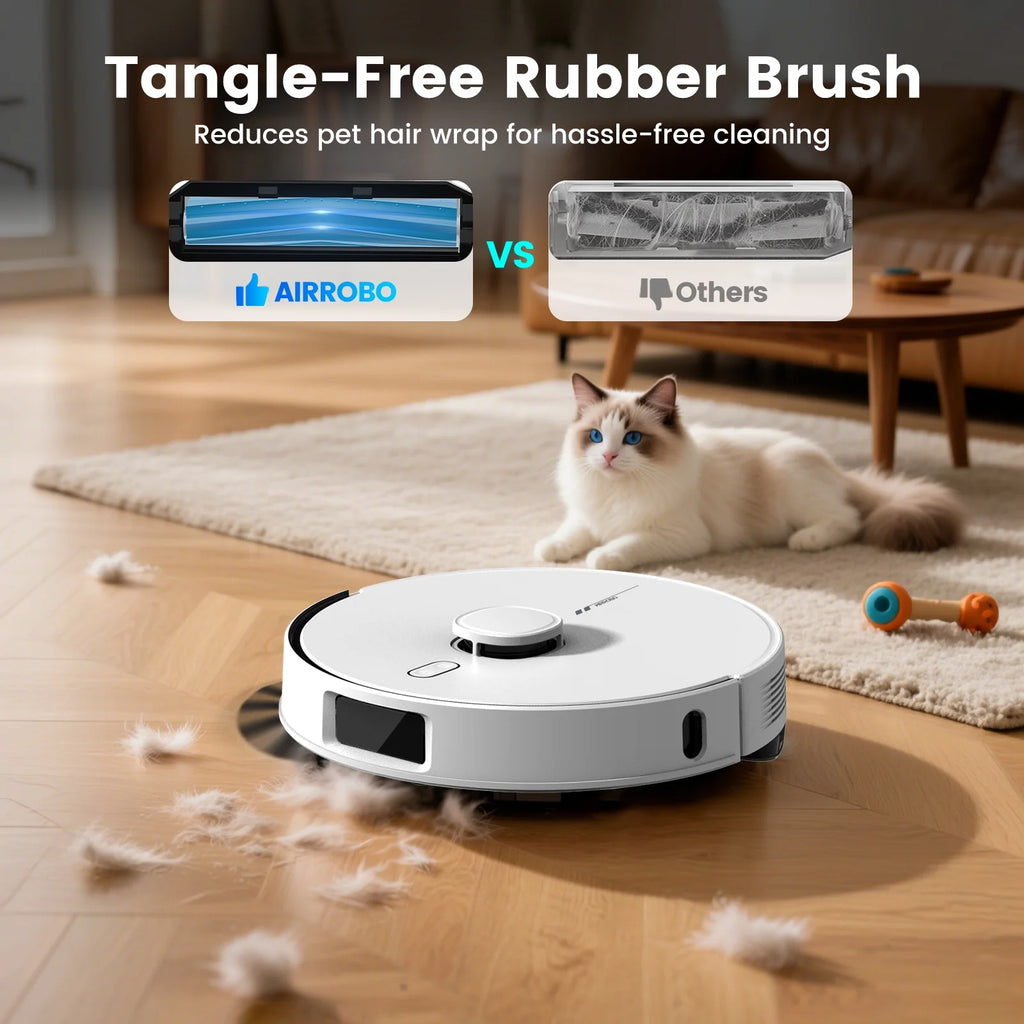 AIRROBO L60+ Self-Empty Robot Vacuum and Mop Cleaner with Ultrasonic Carpet Detection,6000Pa Suction,Laser Obstacle Avoidance,240min Long Runtime