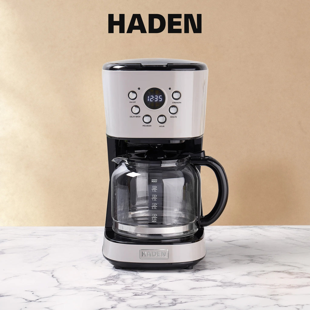 Open Box Haden Coffee Machine 12 Cup Programmable Drip CoffeeMaker Putty/Chrome