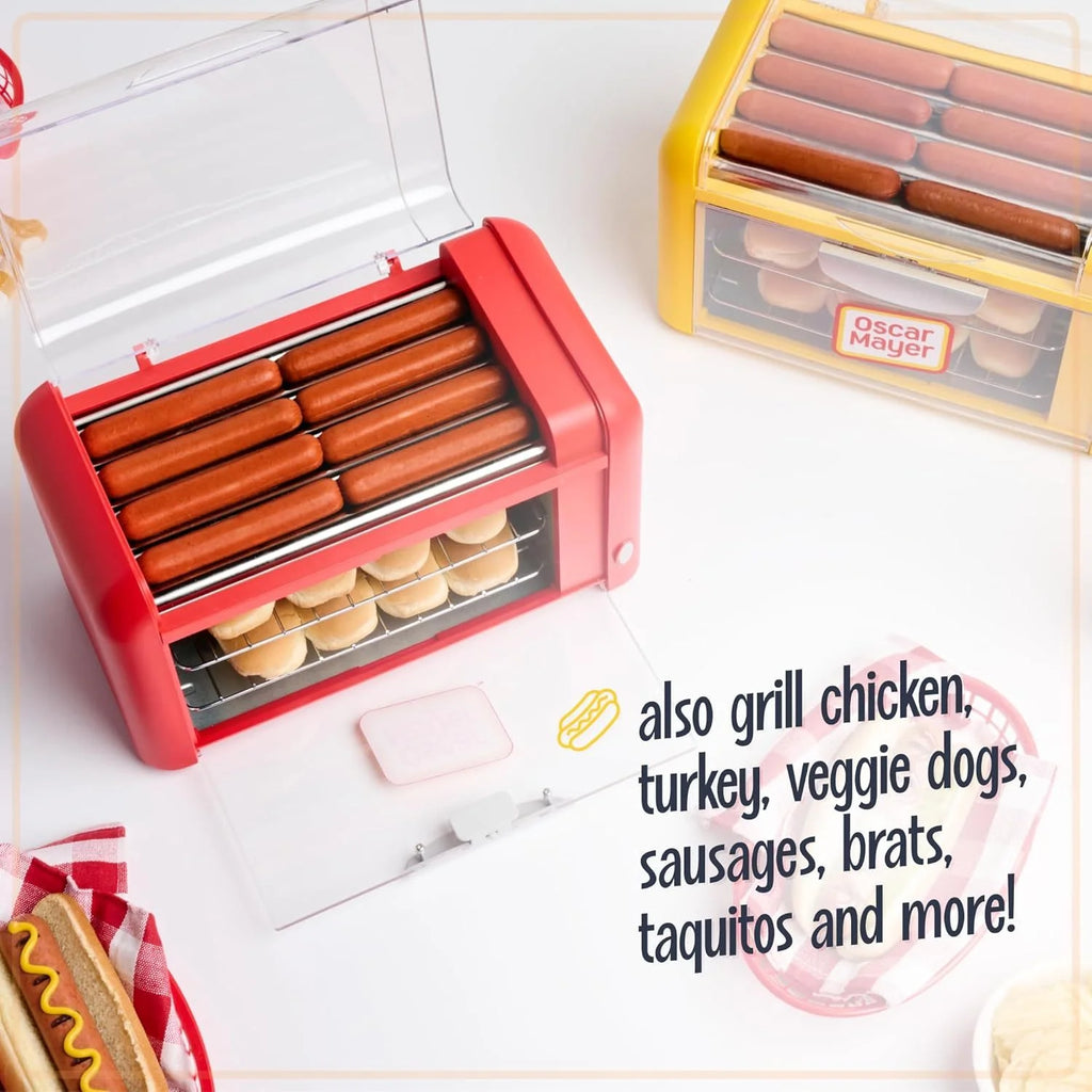 ZZJP Oscar Mayer Extra Large Countertop 8 Hot Dog Roller and Bun Toaster Oven - Stainless Steel Rollers and Non-stick Warming Racks - Adjustable Timer