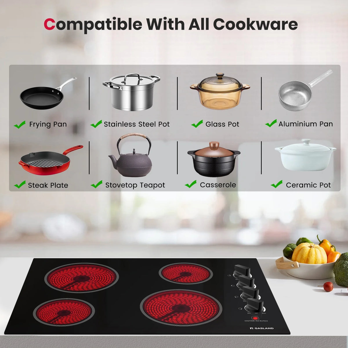 GASLAND Chef Pro 30 in Radiant Electric Cooktop with 4 Burners,  220V ETL Approved