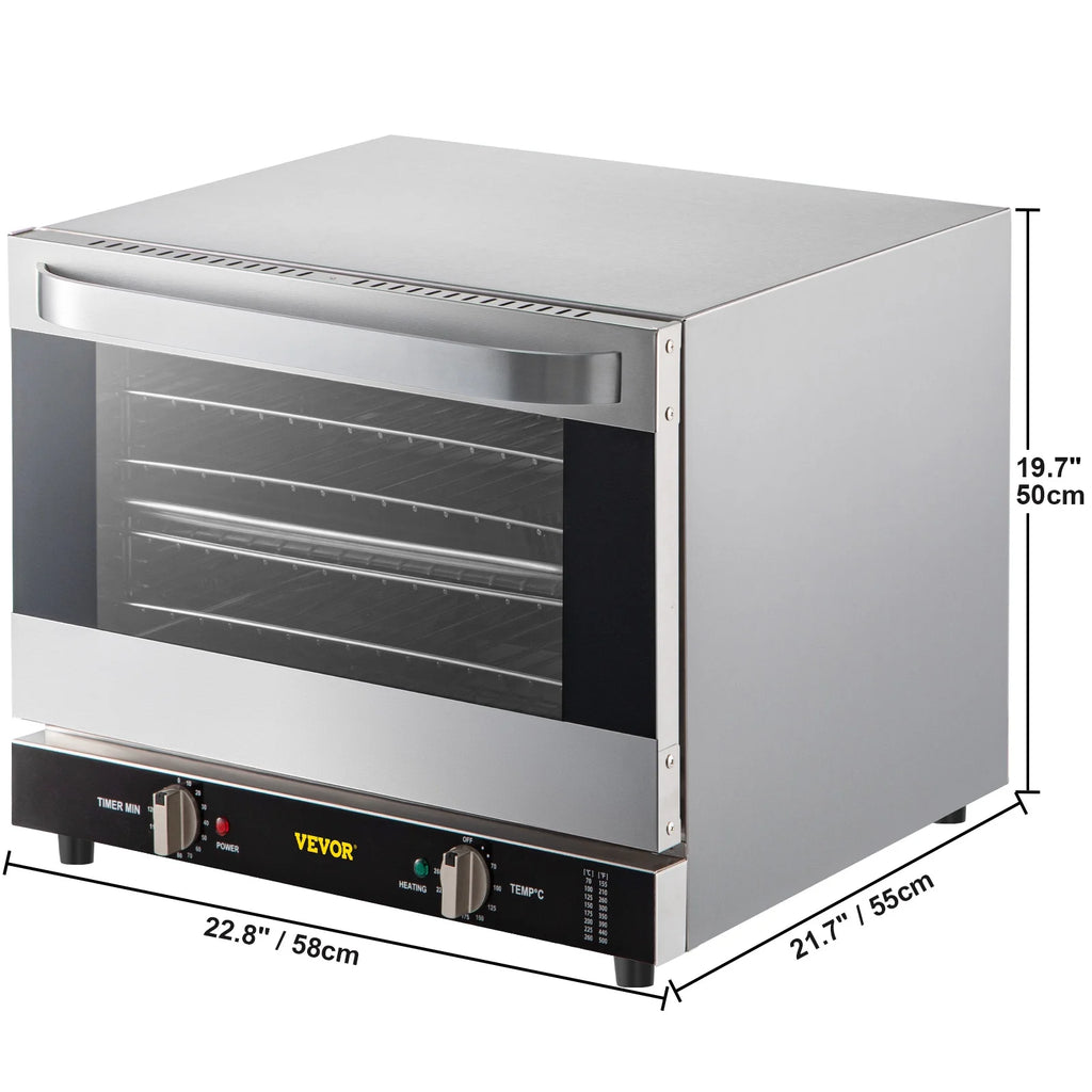 VEVOR Commercial Convection Oven,21L/19Qt,Quarter-Size Conventional Oven Countertop,1440W 3-Tier Toaster with Front Glass Door,Electric Baking Oven with Trays Wire Racks Clip Gloves