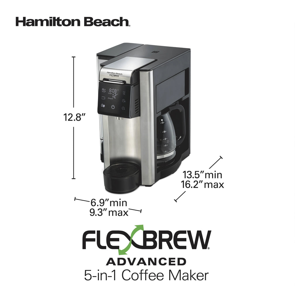 Hamilton Beach FlexBrew Advanced 5-in-1 Coffee Maker, Removable Dual-Position 60 oz. Water Reservoir, 49927