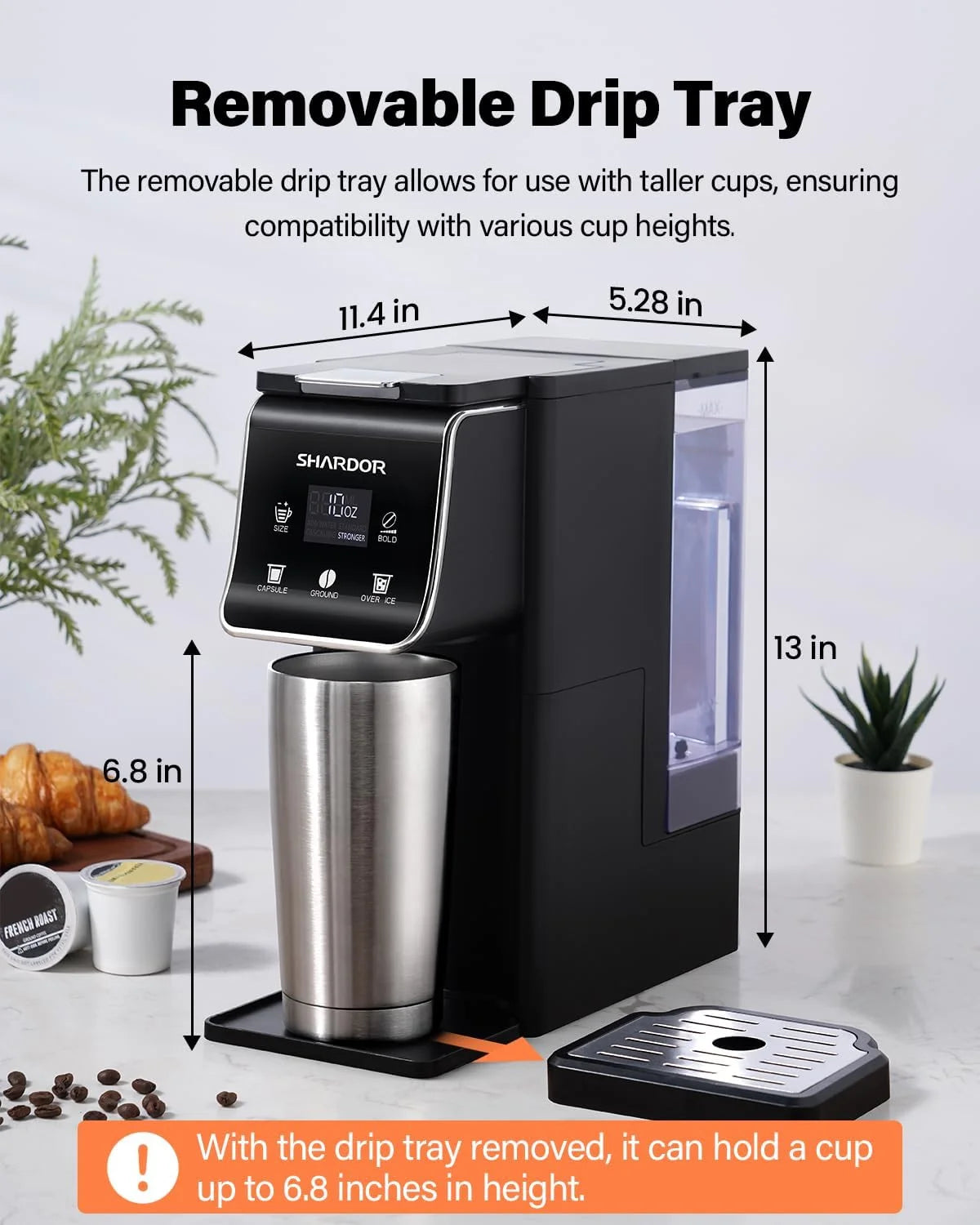 SHARDOR Coffee Maker Hot & Iced With Bold Setting,Single Serve Coffee Maker For K Cup And Grounds???52 Oz Removable Water Tank,6-14 Oz Brew Sizes,One Cup Kcup Coffee Machine With Reusable Filter, Black