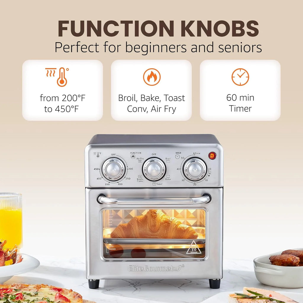 EAF0852SS 8.5Qt. Capacity Air Fryer Oven, Air Fry, Broil, Toast, Bake & Broil with Convection, Time and Temperature Controls, 800-, Includes 25 Delicious Recipes, Stainless Steel
