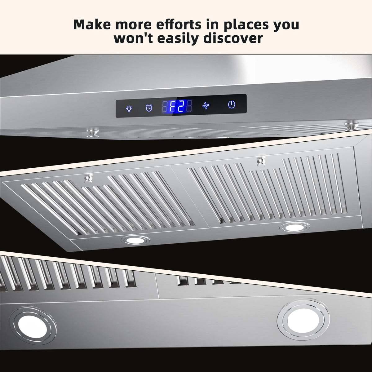 FIREGAS Range Hood 30 Inch, Stainless Steel Wall Mount Kitchen Hood with 3 Speed Exhaust Fan, Ducted/Ductless Convertible, Touch Control, Stove Vent Hood with 5-Layer Aluminium and Charcoal Filters