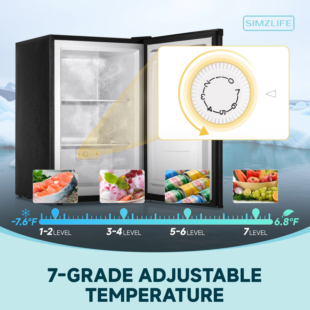 Simzlife 3.0 Cu.ft Upright Freezer,Single Door Compact Design,Reversible Stainless Steel Door,Suitable for Home,Dorm,Apartment and Office,Black