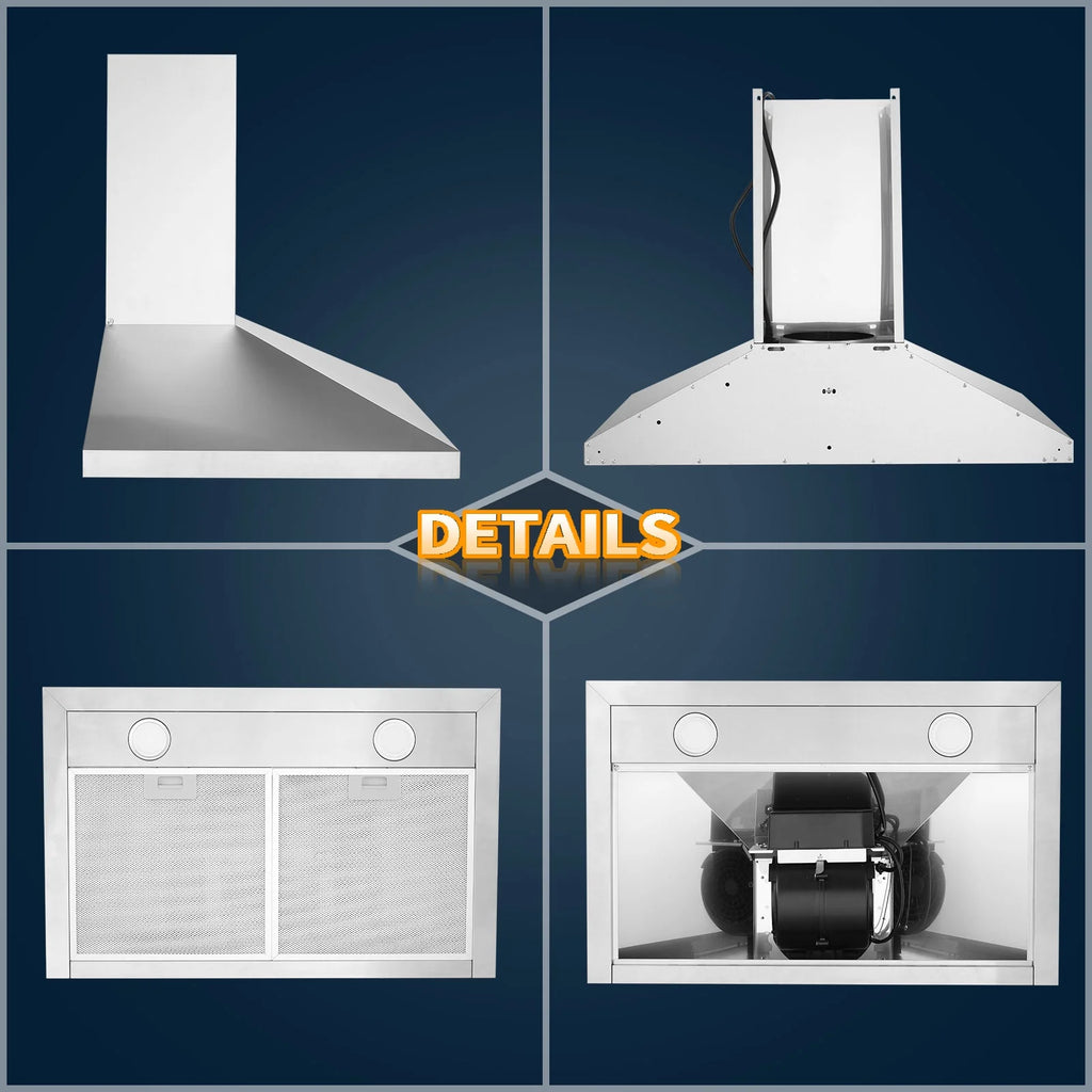 "Joeaonz 30"" Wall Mount Range Hood 450CFM Stainless Steel Kitchen Exhaust Vent with 3-Speed Filters, LED Lights"