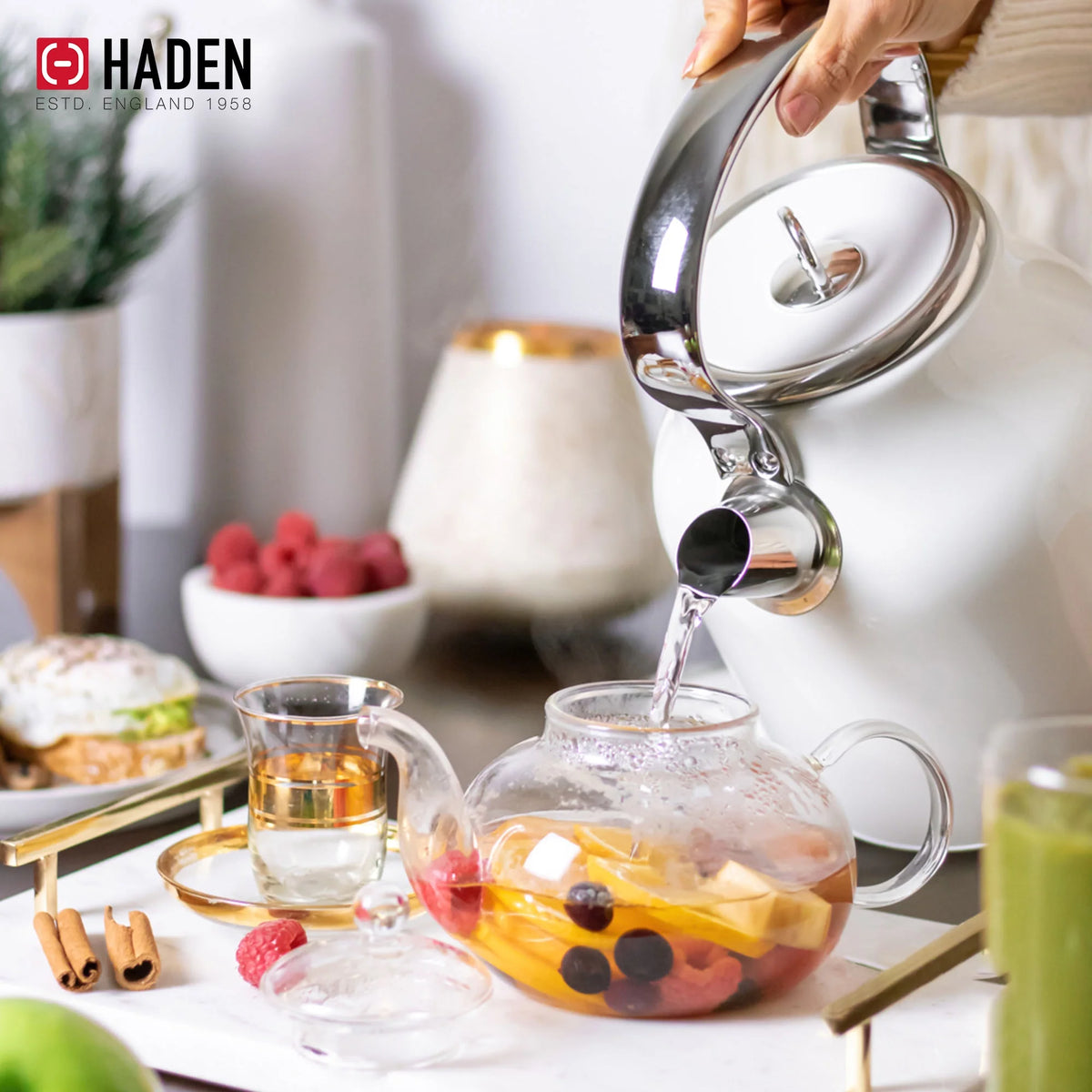 Haden Heritage 1.7 Liter Electric Kettle with 2 Slice Bread Toaster, White