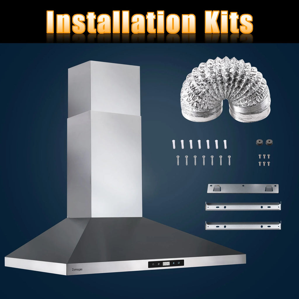 Wall Mount Range Hood 30 inch Stainless Steel Stove Hood Ducted Ductless Vent Hood Touch Control