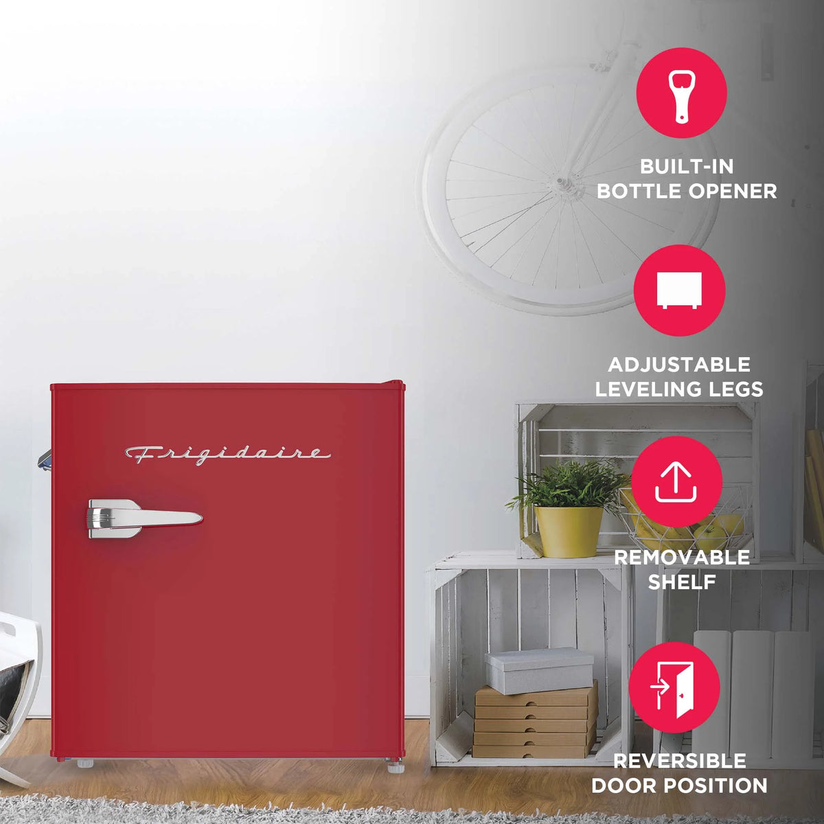 Frigidaire 1.6 Cu ft. Retro Compact Refrigerator with Side Bottle Opener, Coral