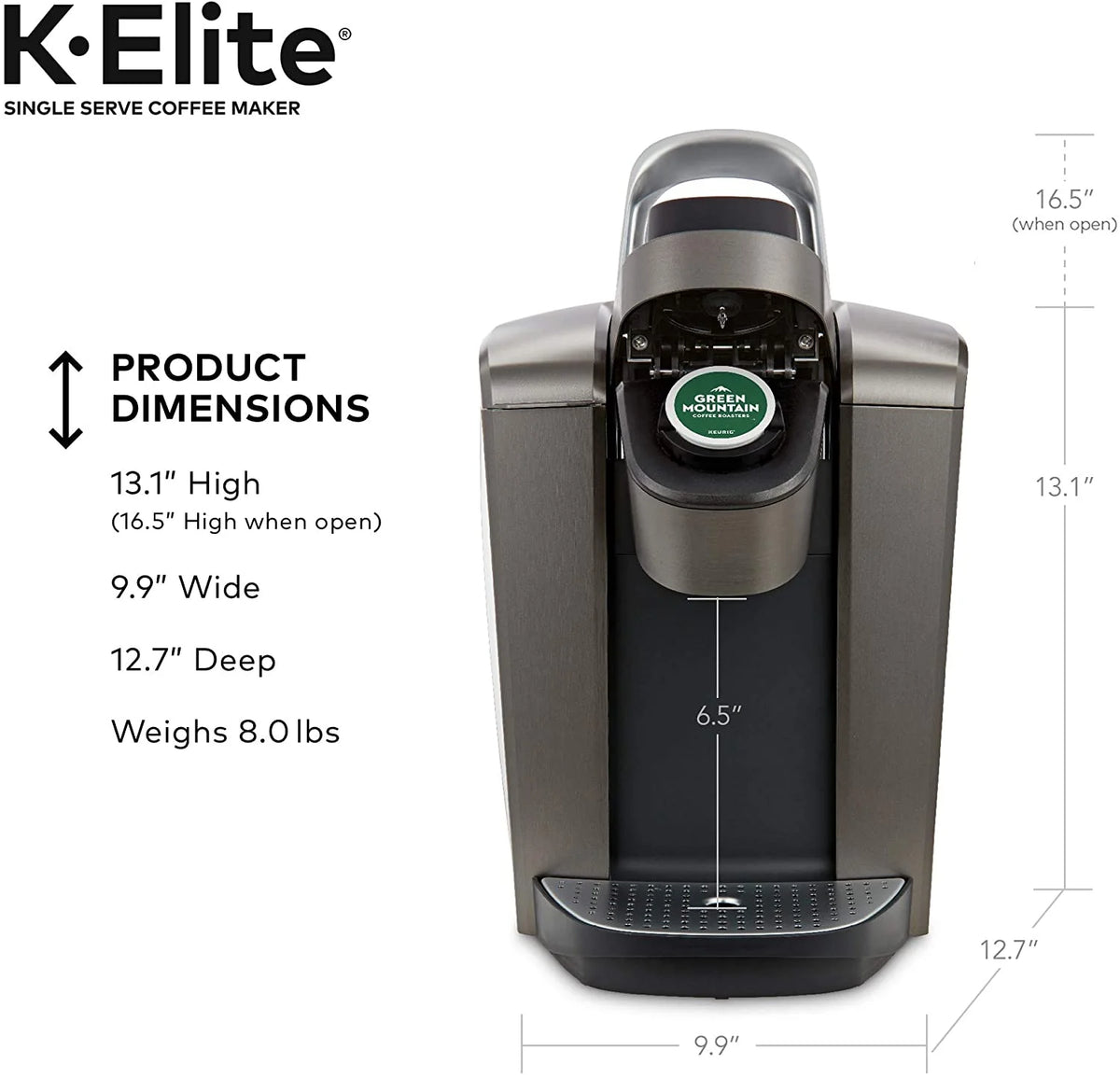 Keurig K-Elite Coffee Maker, Single Serve K-Cup Pod Coffee Brewer, With Iced Coffee Capability, Brushed Slate