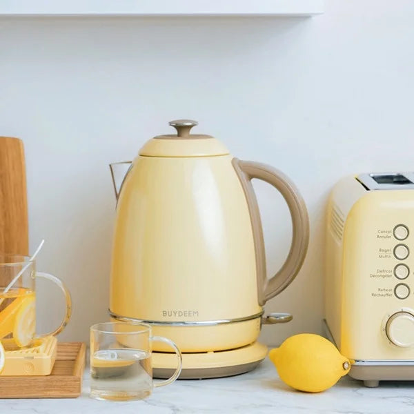 BUYDEEM K640 Stainless Steel Electric Tea Kettle with Auto Shut-off 1.7 L, 1440W (Mellow Yellow)