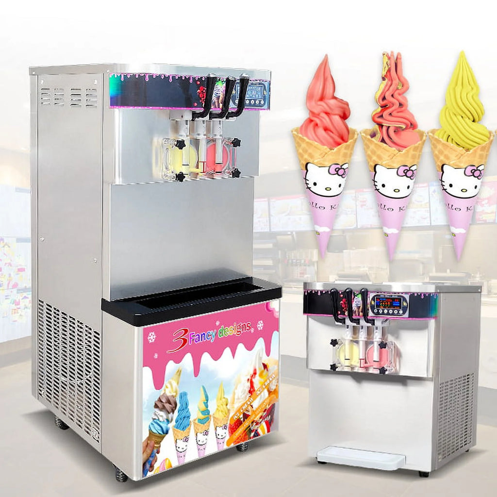 Kolice Commercial ETL 3 Flavors Soft Serve Ice Cream Machine-Auto Washing/Counting,Upper Tanks Coolated