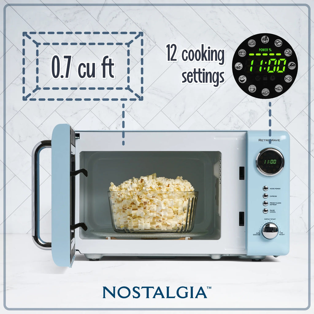 Nostalgia Retro Compact Countertop Microwave Oven - 0.7 Cu. Ft. - 700-Watts with LED Digital Display - Child Lock - Easy Clean Interior - Orange