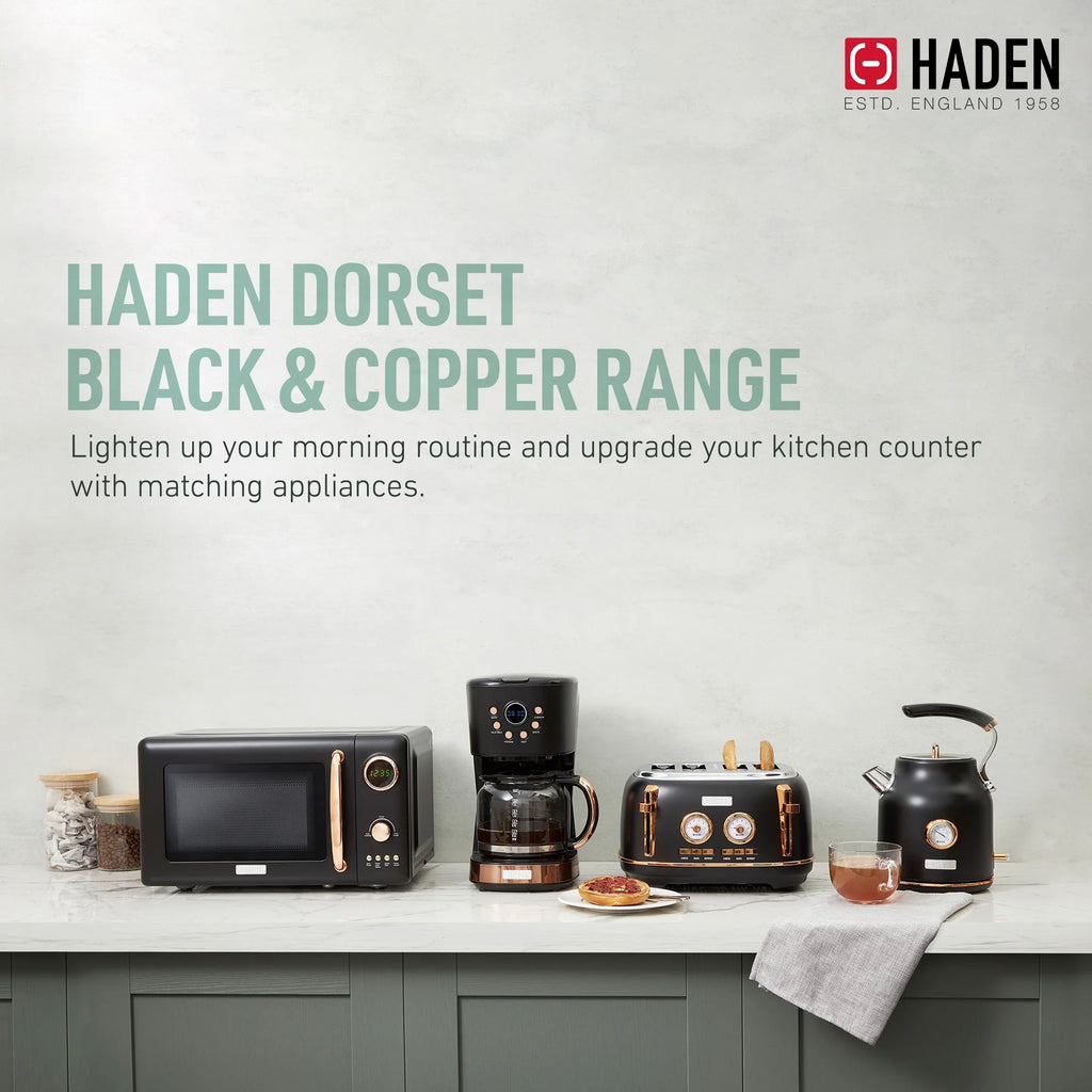 Open Box Haden 1.7 Liter Electric Water Kettle w/ 360-Degree Base, Black/Copper