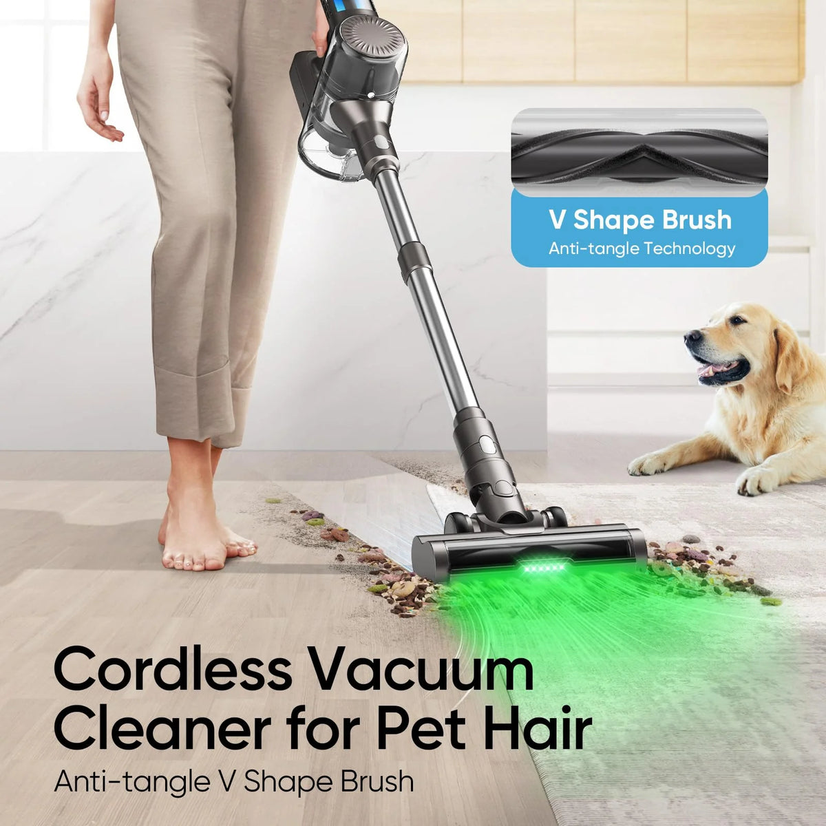 MOOSOO TD1-Mate Cordless Stick Vacuum Cleaner, 30Kpa Powerful Suction, 45 Min Runtime, LED Display, Lightweight 3.13lbs for Carpets & Hard Floors