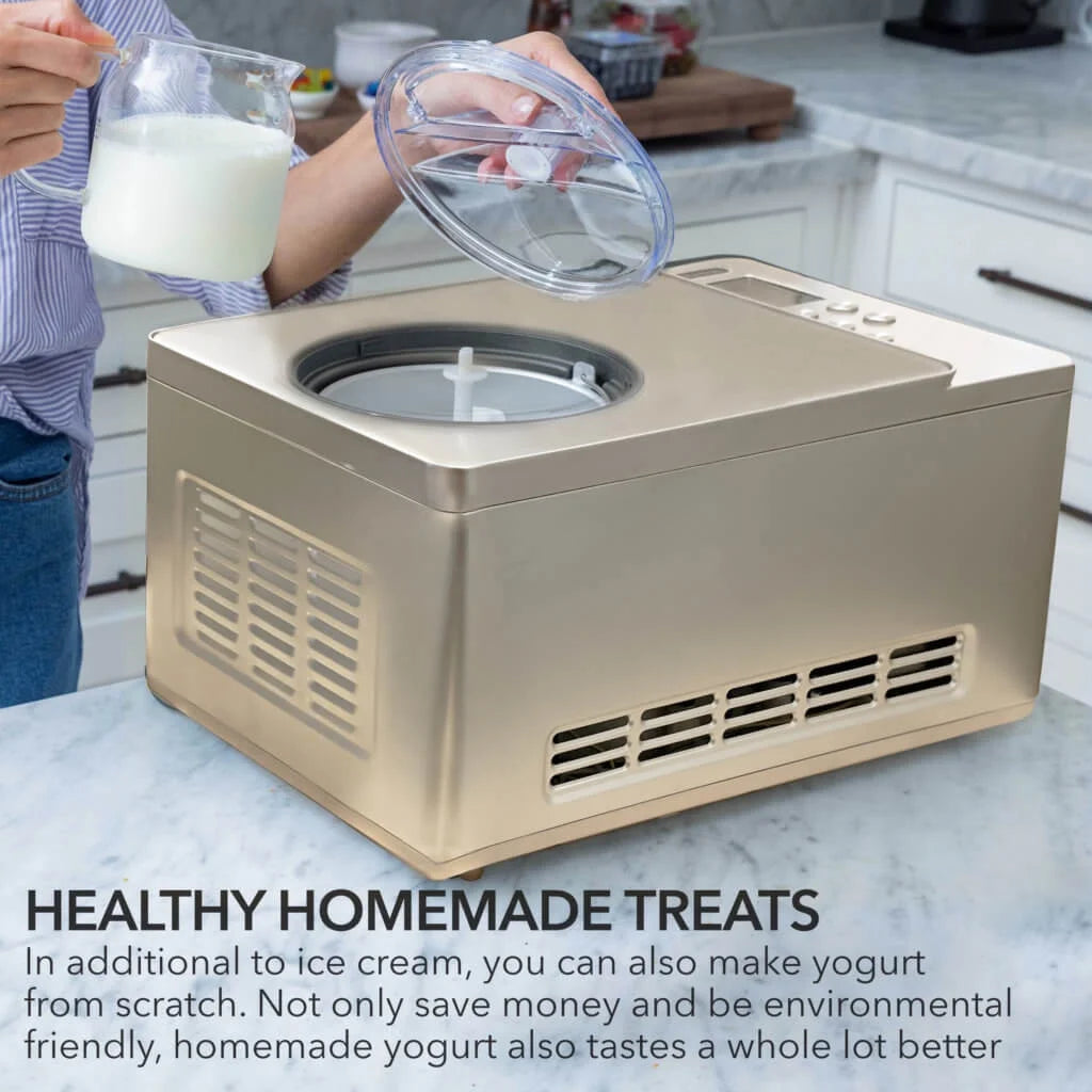 Whynter ICM-220CGY 2 Quart Capacity Automatic Compressor Ice Cream Maker & Yogurt Function with Stainless Steel Bowl in Champagne Gold