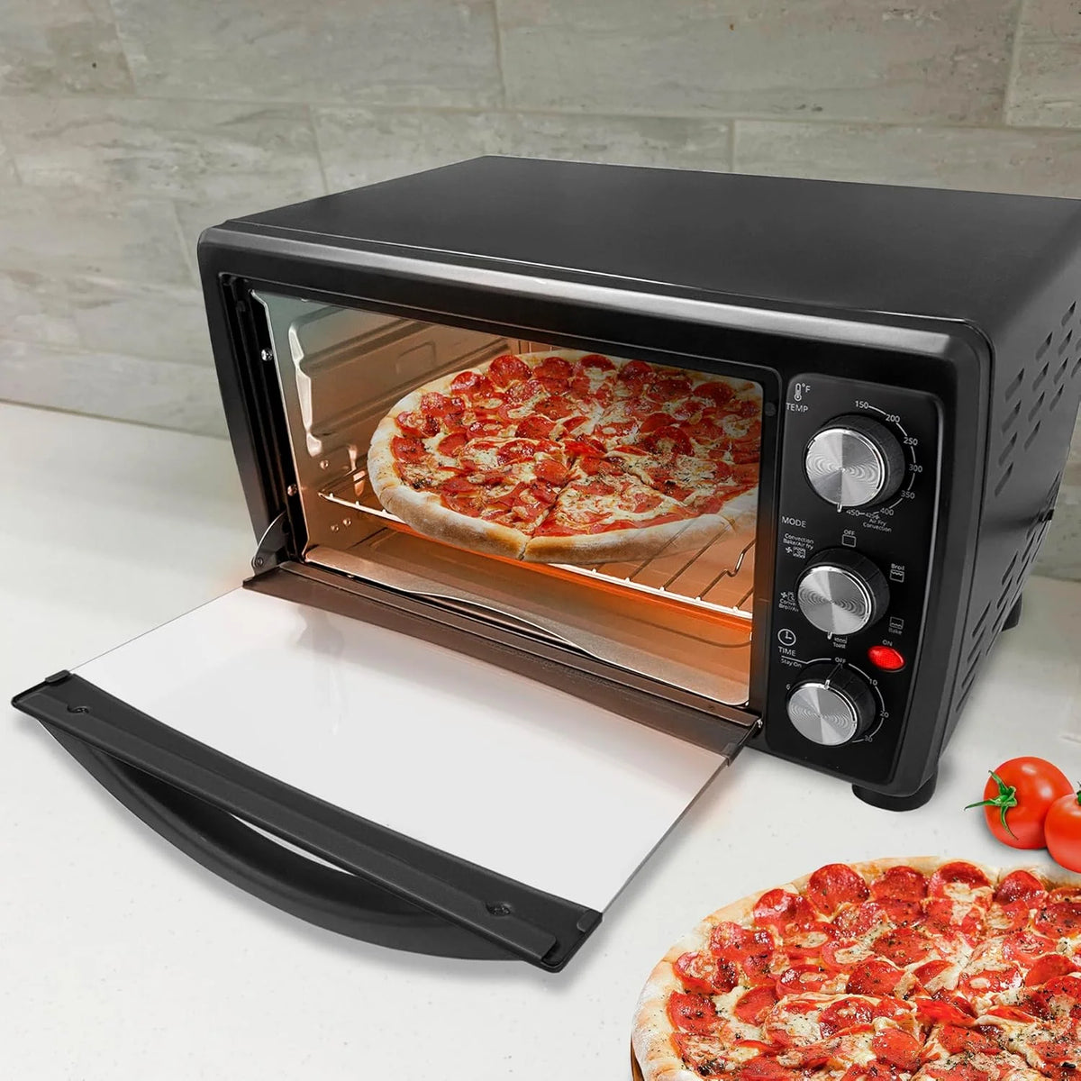 Aiwa Convection Toaster Oven, Countertop Oven with Bake, Toast, & Broil Functions, 1400W, Black