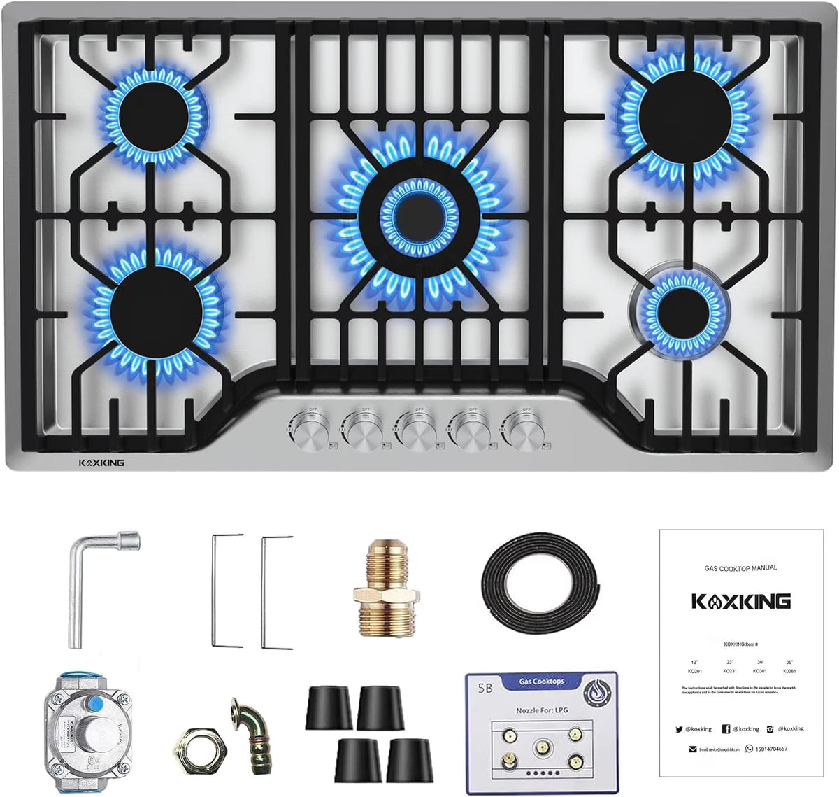 Gas Cooktop 23 inch, Adorer Bulit-in Gas Stove Top with 4 Burner, 23 Inch NG/LPG Convertible Cooktops, Four Burner Propane Cooktop with Thermocouple Protection, Stainless Steel