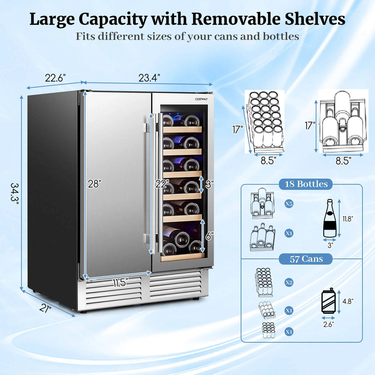 Costway 2-in-1 Beverage and  Cooler Free-standing & Built-in Dual Zones  Fridge