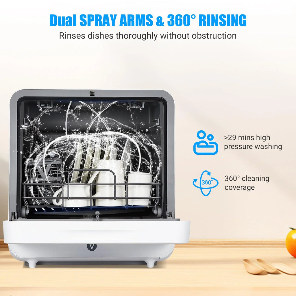 Portable Countertop Dishwashers, 6 Washing Programs, Compact Dishwashers with 5L Water Tank for Small Apartments