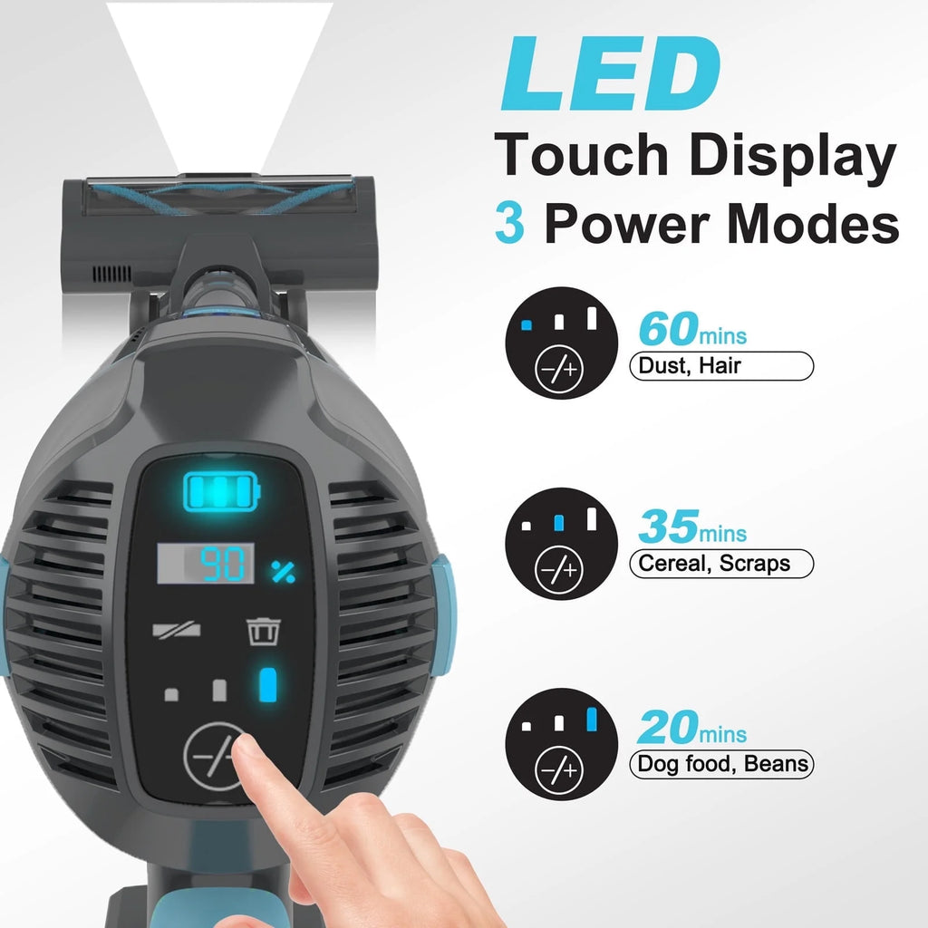 Cordless Vacuum Cleaner,30Kpa 60Mins Stick Vacuum Cleaner with LED Touch Screen,Lightweight Vacuum for Home Pet Hair Carpet Hard Floors V11(Blue)