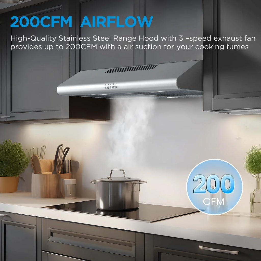Midea  30 inch Under Cabinet Ducted/Ductless Convertible Range Hood, Stainless Steel, MVU30W6AST