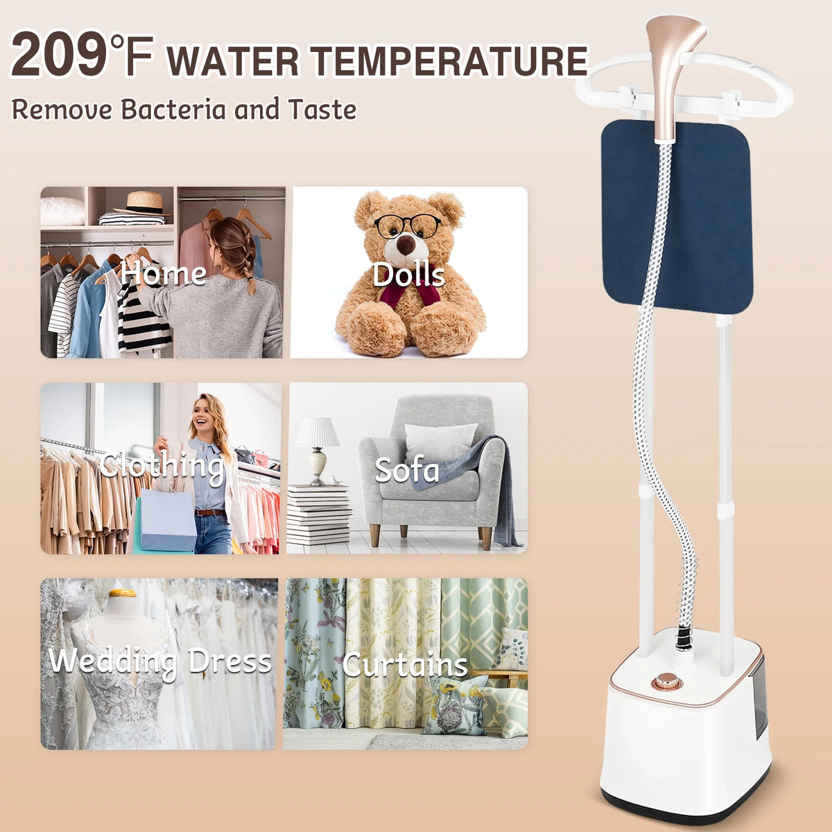 Advwin 2000W Garment Steamer for Clothes Standing, 10 Steam Levels, 2.7L Water Tank, Commercial and Household Use (Gold)