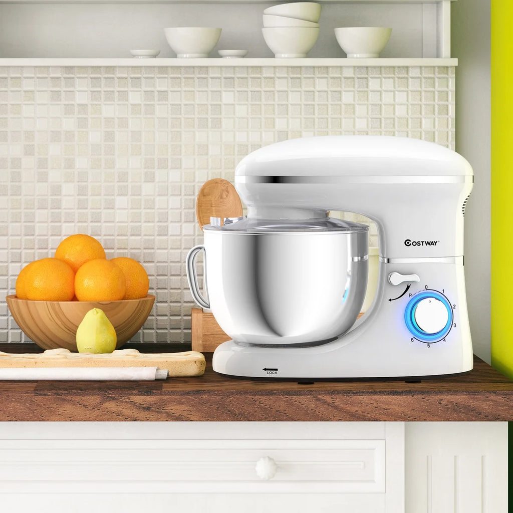 Costway 6.3 QT Tilt-Head Food Stand Mixer 6 Speed 660W wIth Dough Hook, Whisk & Beater Black