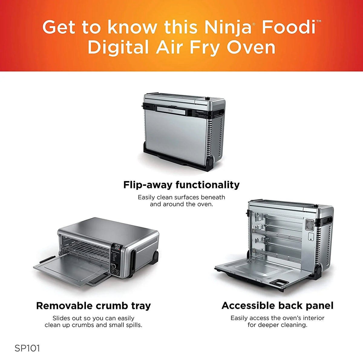 Restored Ninja SP101 Foodi 8-in-1 Digital Air Fry, Large Toaster Oven, Flip-Away for Storage, Dehydrate, Keep Warm, 1800 Watts, XL Capacity, (Stainless Steel) (Refurbished)