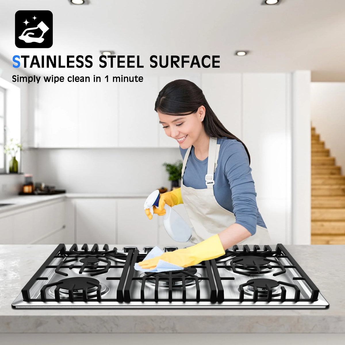 30 Inch Gas Cooktop, 30 inch Bulit-in Gas Stove Top with 5, Five Burner Propane Cooktop with Thermocouple Protection, 30 Inch Stainless Steel NG/LPG Convertible Cooktops Dual Fuel