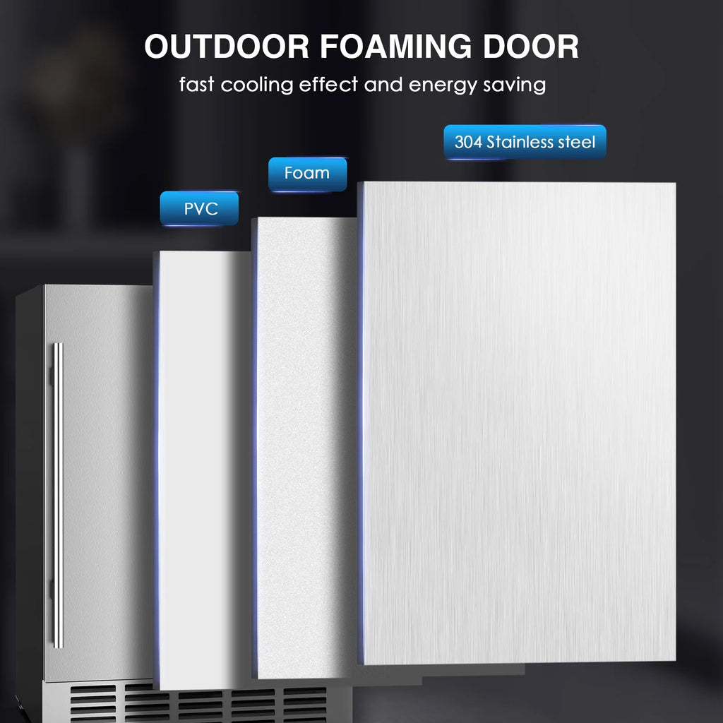 QAUSOU 24 Inch Under Counter Double Drawer Fridge, Weather Proof Stainless Steel Outdoor Beverage Refrigerator for Patio