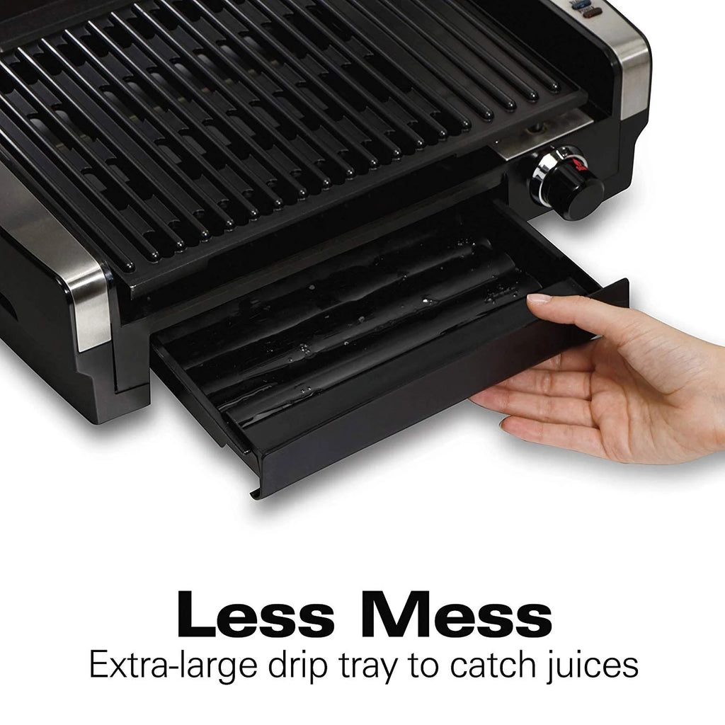Hamilton Beach Electric Indoor Searing Grill Removable Easy-to-Clean Nonstick Plate, 6-Serving, Extra-Large Drip Tray, Stainless Steel (25360)