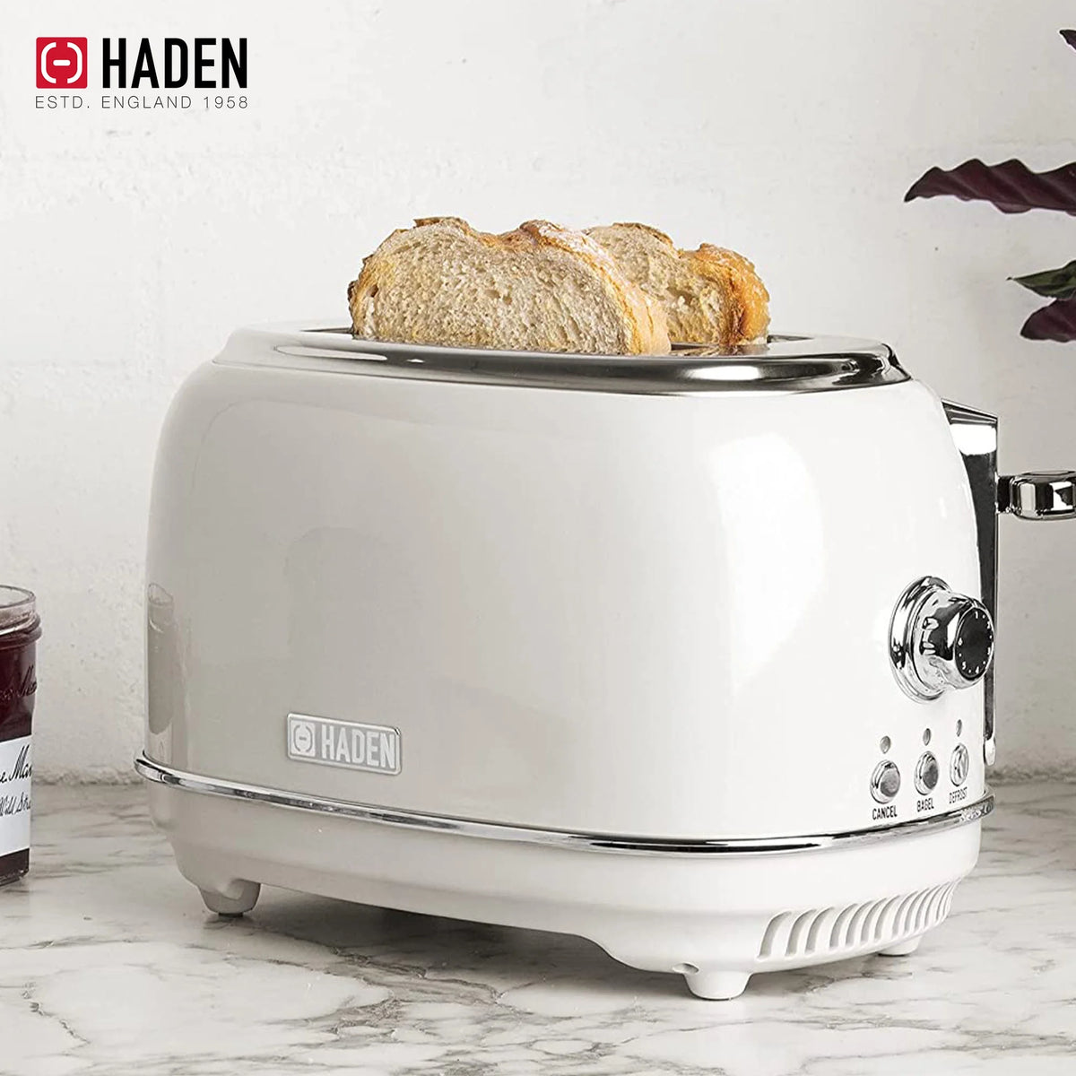 Haden Heritage 1.7 Liter Electric Kettle with 2 Slice Bread Toaster, White