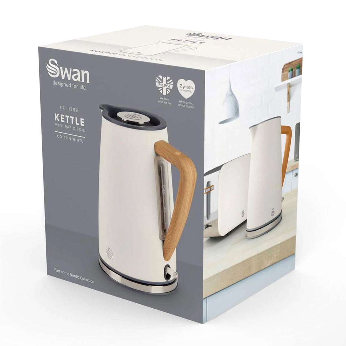 Swan SK14610WHTN Nordic Style Cordless Kettle 1.7L - Cotton White