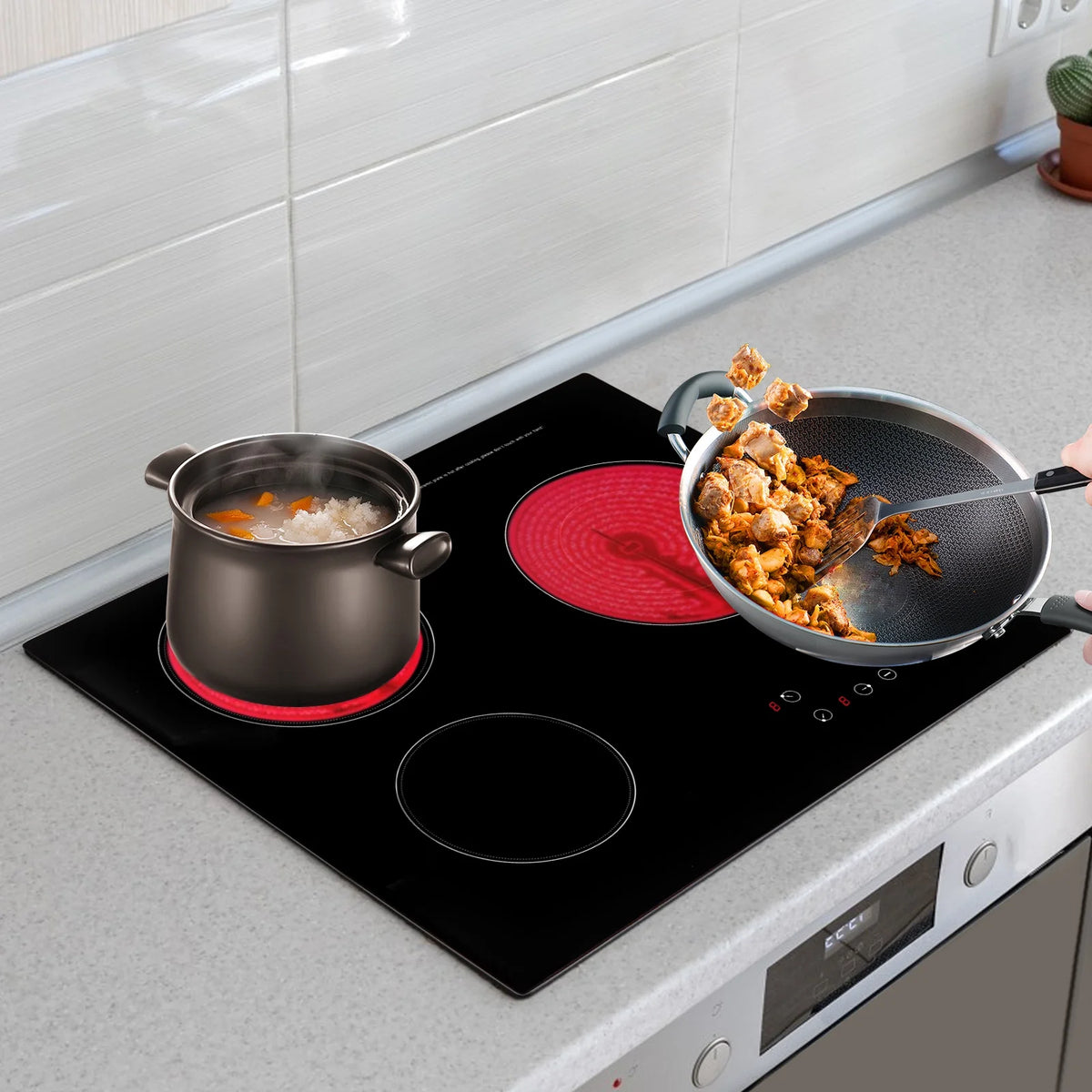 Electric Ceramic Cooktop, 24inch 3 Burners Electric Cooktop with Time Adjustable Function 9 Heating Levels Electric Stove Top