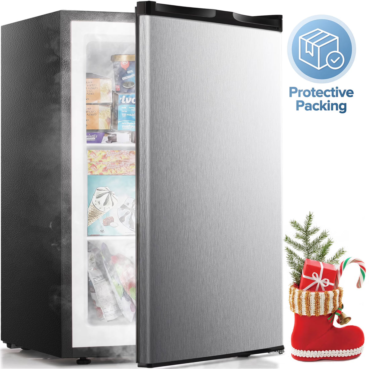 Auseo 3 Cu.ft Single Door Freezer, Compact Mini Freezer with Reversible Door for Kitchen, Apartment, Basement, Dorm, Black