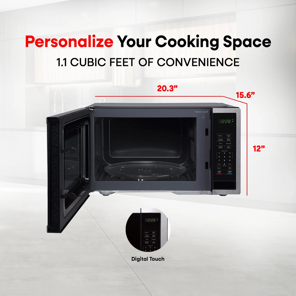 Magic Chef 1.6 Cu. ft. 1100W Countertop Microwave Oven with Push-Button Door in Black, New