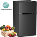 Moifoi 3.2 Cu.Ft Two-Door Compact Refrigerator, Stainless Steel Door, Black