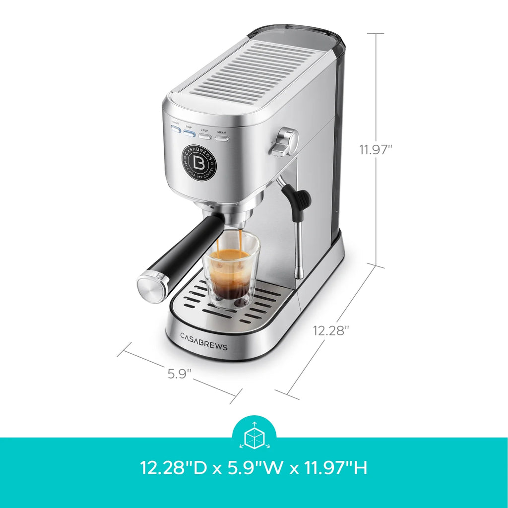 CASABREWS 5418Basic Espresso Machine with 20-Bar pressure, 34 oz Water Tank, with Milk Frother, Silver