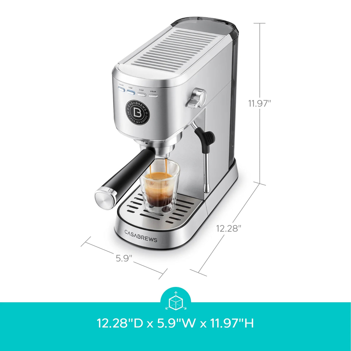 CASABREWS 5418Basic Espresso Machine with 20-Bar pressure, 34 oz Water Tank, with Milk Frother, Silver